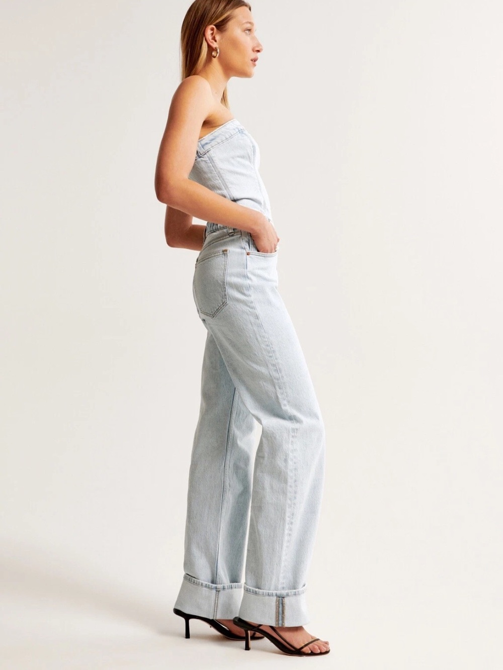 Abercrombie & Fitch wide leg strapless denim jumpsuit NWT Small tall - Picture 4 of 7